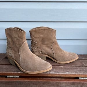 Bershka Real Suede Studded Heel Cowboy Boots